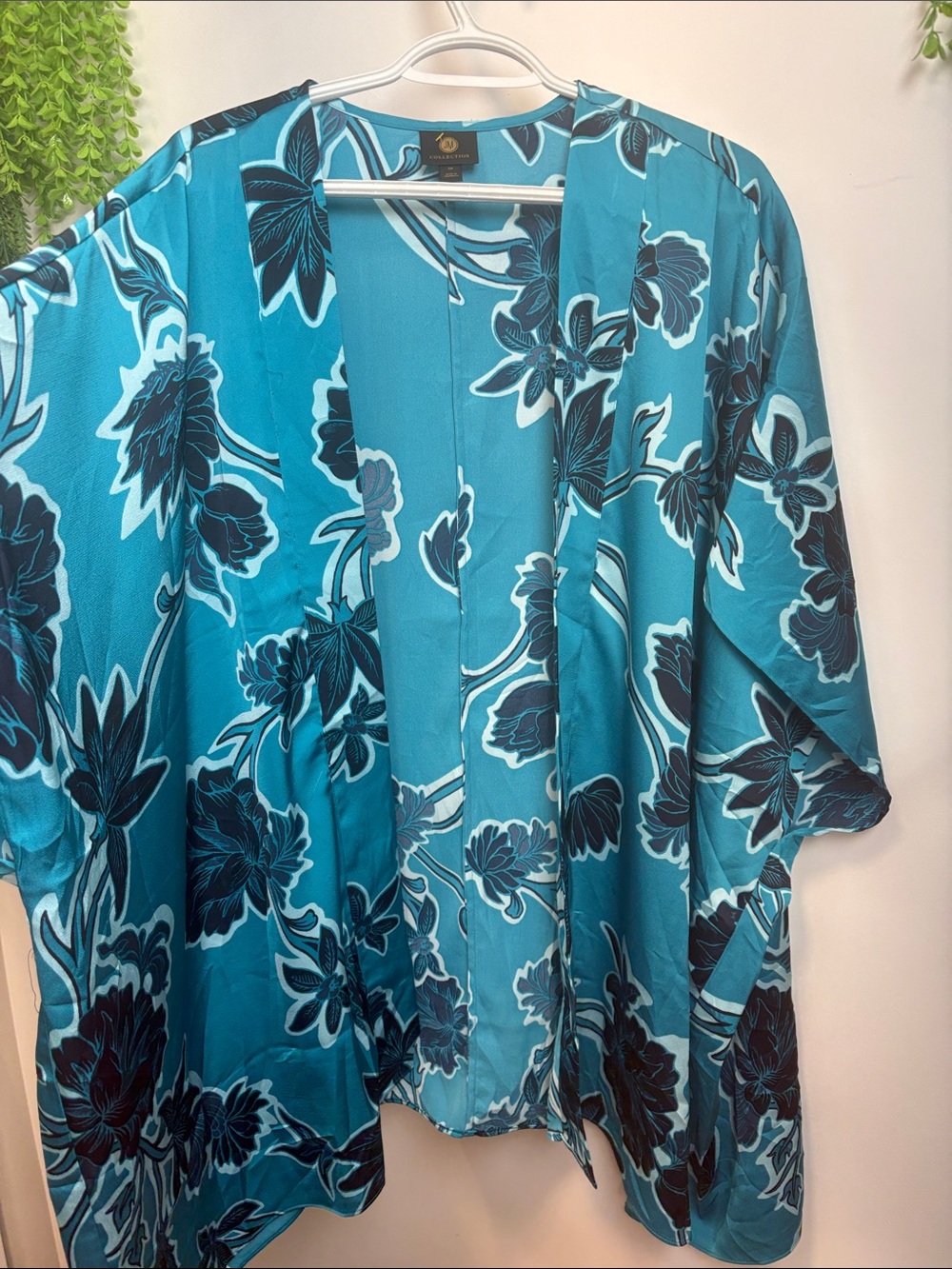 JM Collection Teal Floral Open-Front Kimono
